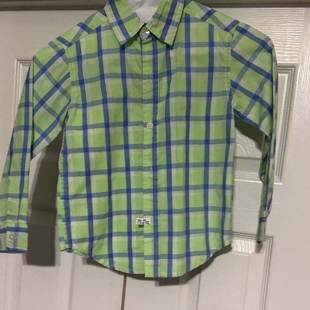 Class Club Kids Plaid Button Down Shirt - Green and Blue